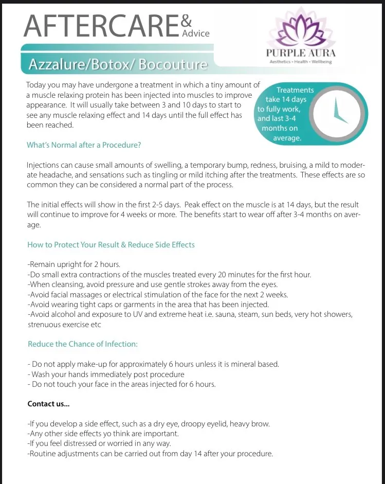 Anti-Wrinkle Treatment Aftercare